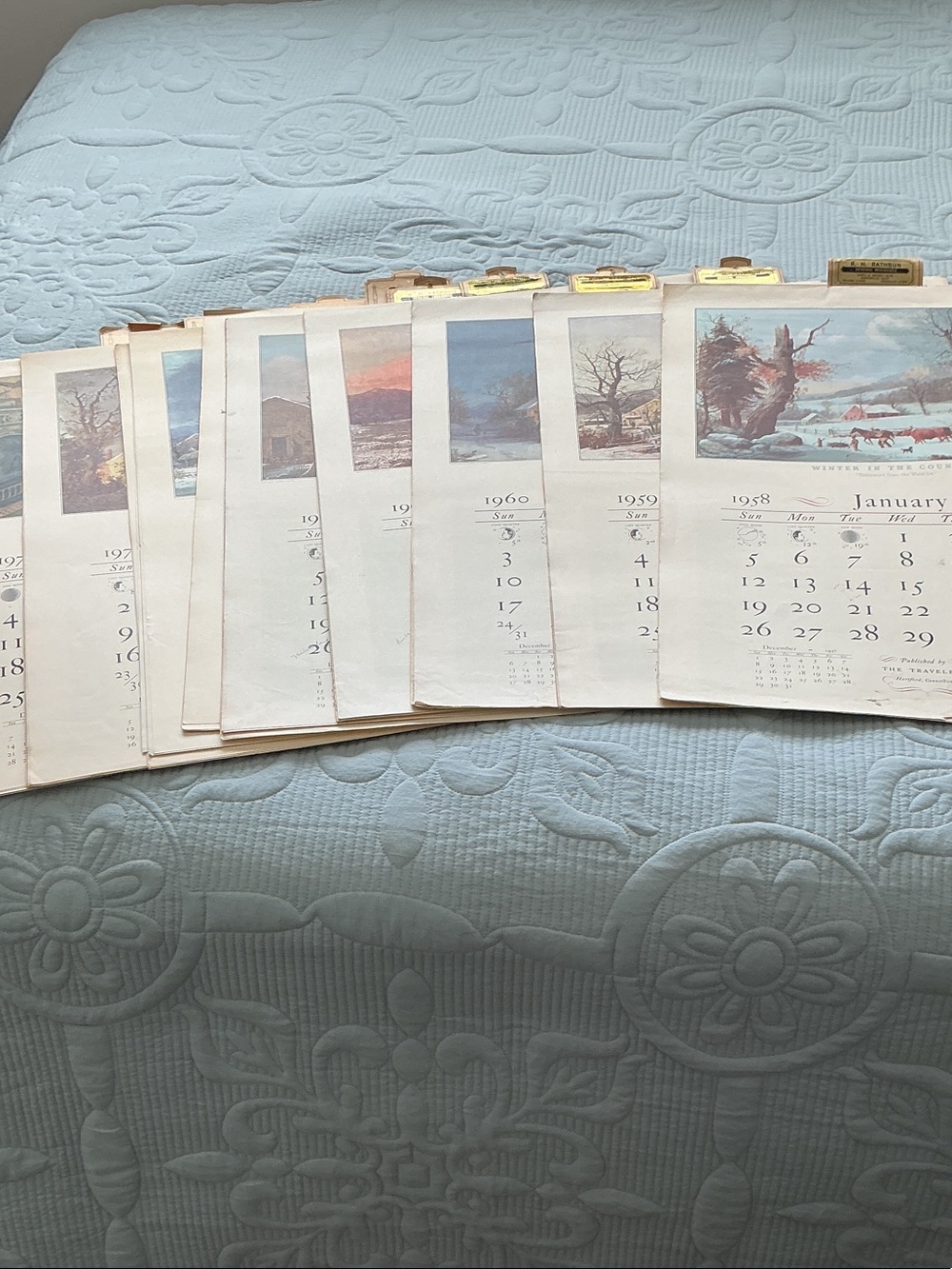 Vintage 'The Travelers' 16" x 22" Wall Calendars w/ Currier & Ives Pictures (10)